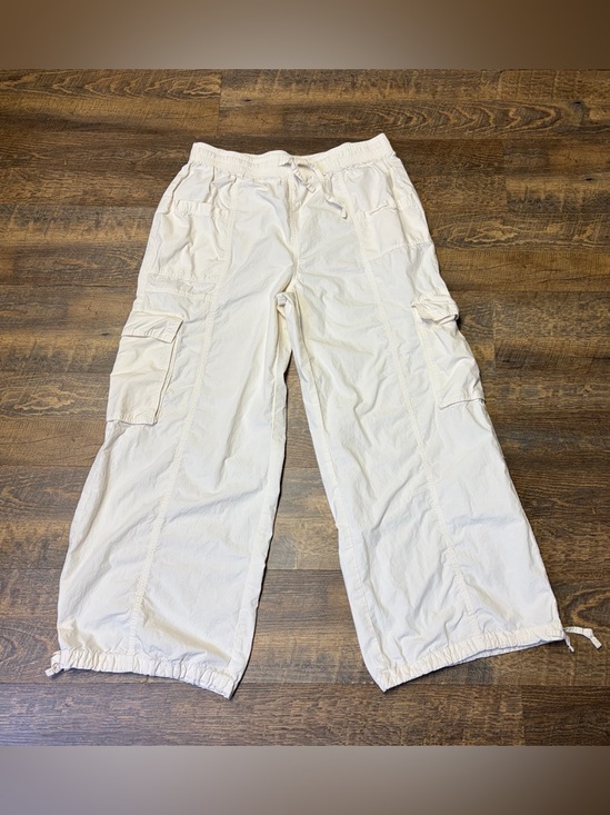 AERIE Cargo Pants High Waist Go-For-It Baggy Parachute Jogger Womens Large Ivory - Picture 2 of 13